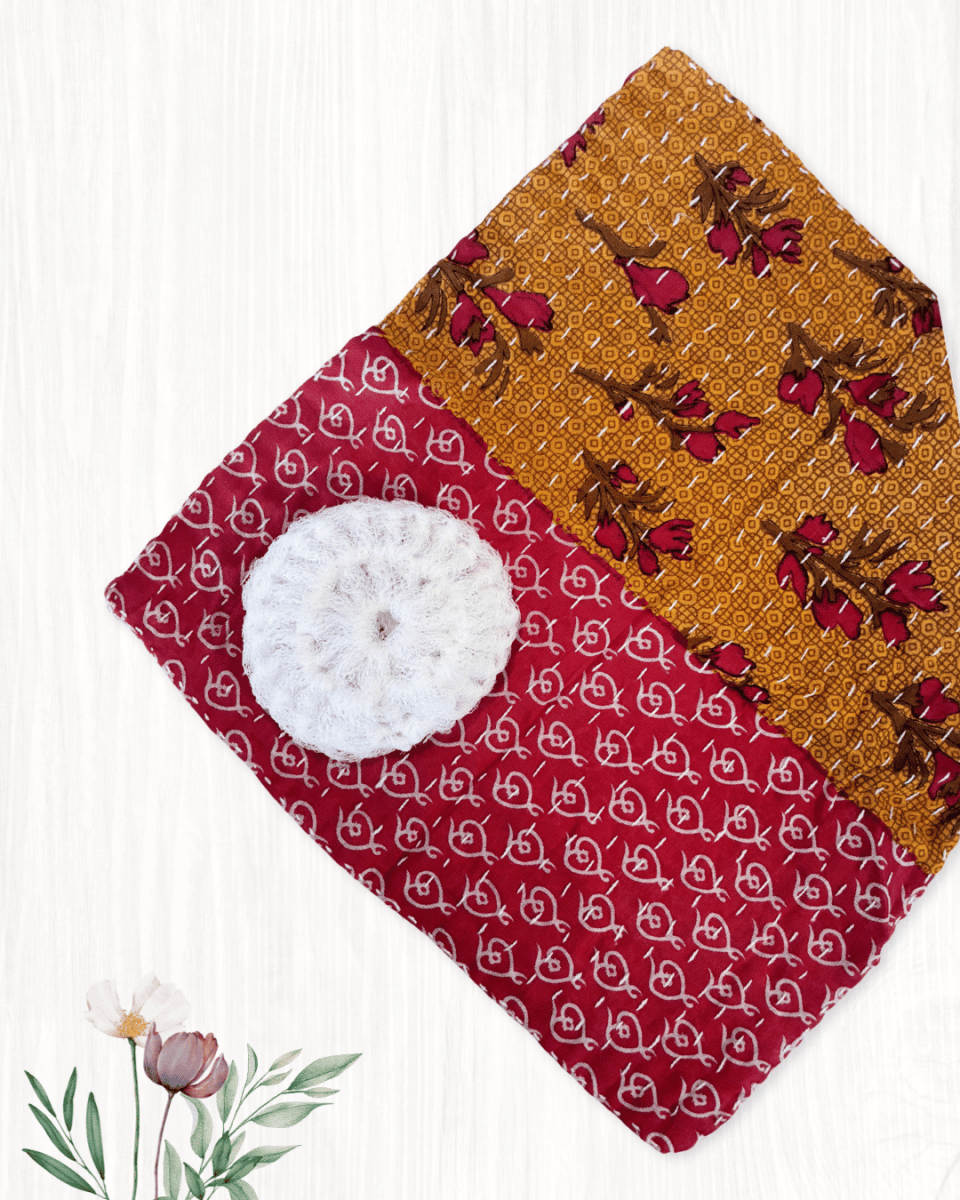 Kantha Dish Cloth + Dish Scrubber Gift Set - Asha Project Kantha - Saree - Handmade