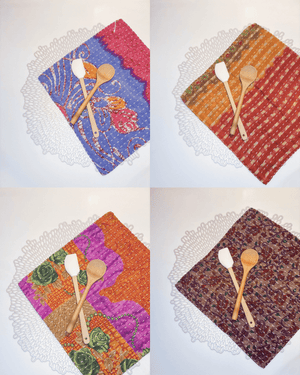 Kantha Dish Cloth Gift Set (4) - Asha Project Kantha-Saree-Handmade