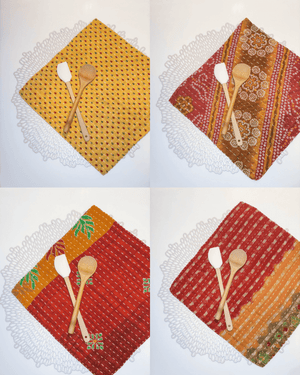 Kantha Dish Cloth Gift Set (4) - Asha Project Kantha-Saree-Handmade