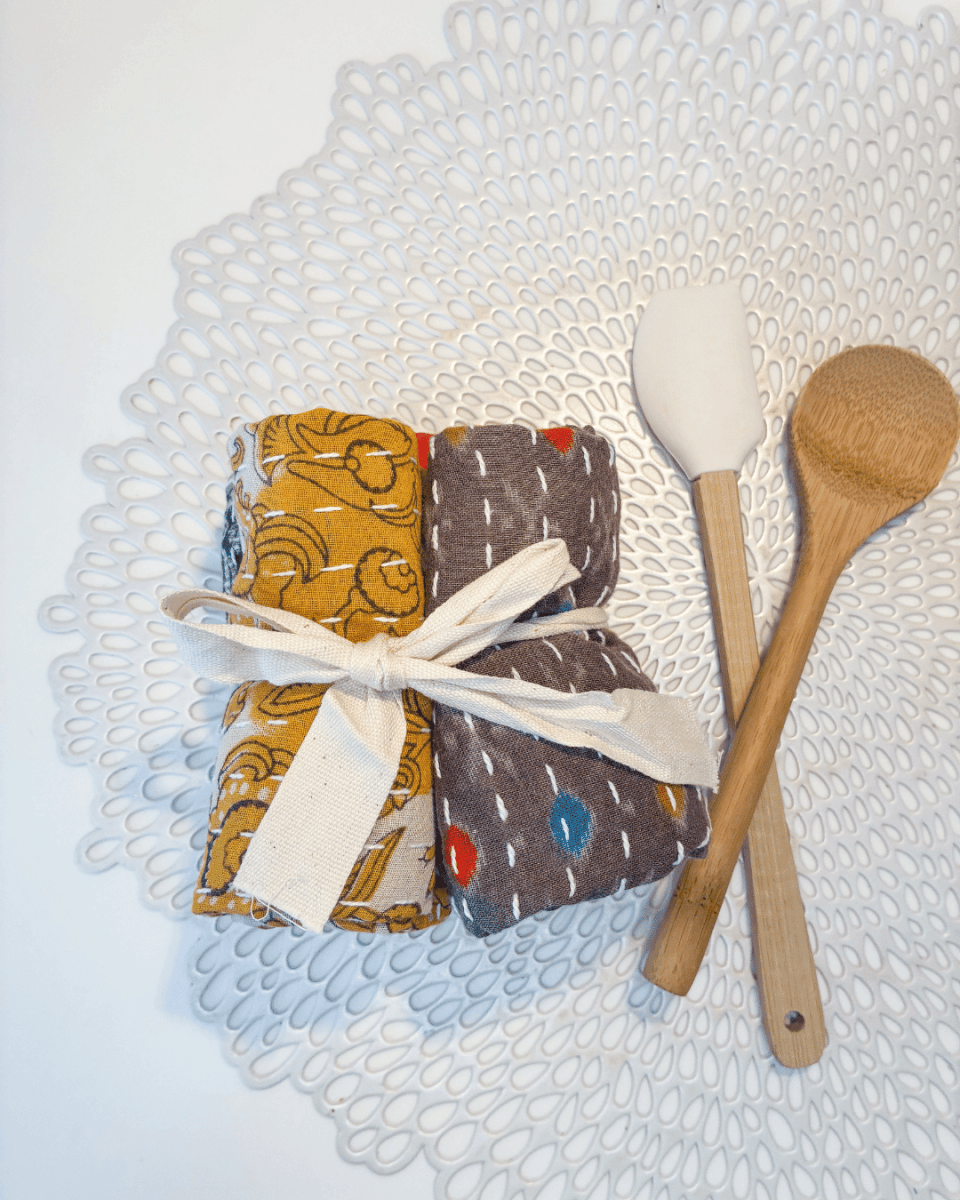 Kantha Dish Cloth Gift Set (4) | Fall - Asha Project Kantha-Saree-Handmade