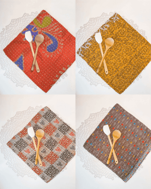 Kantha Dish Cloth Gift Set (4) | Fall - Asha Project Kantha-Saree-Handmade