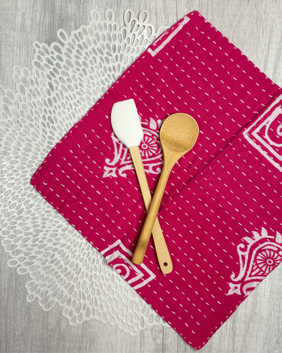 Kantha Dish Cloth | Valentine's Day - Asha Project Kantha - Saree - Handmade