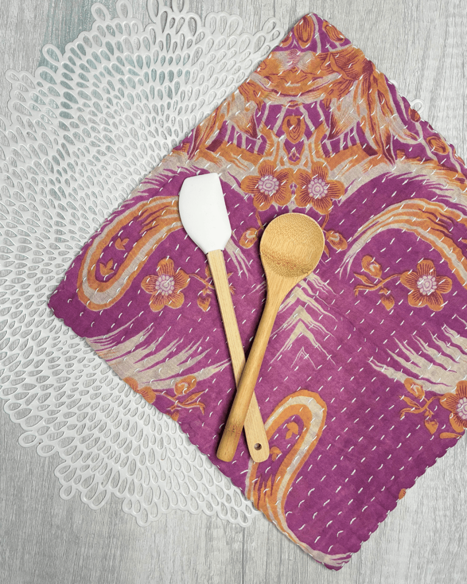 Kantha Dish Cloth | Valentine's Day - Asha Project Kantha - Saree - Handmade