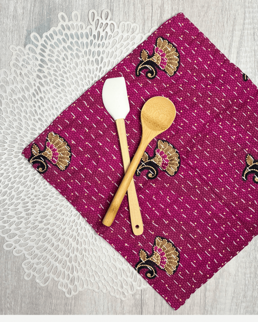 Kantha Dish Cloth | Valentine's Day - Asha Project Kantha - Saree - Handmade