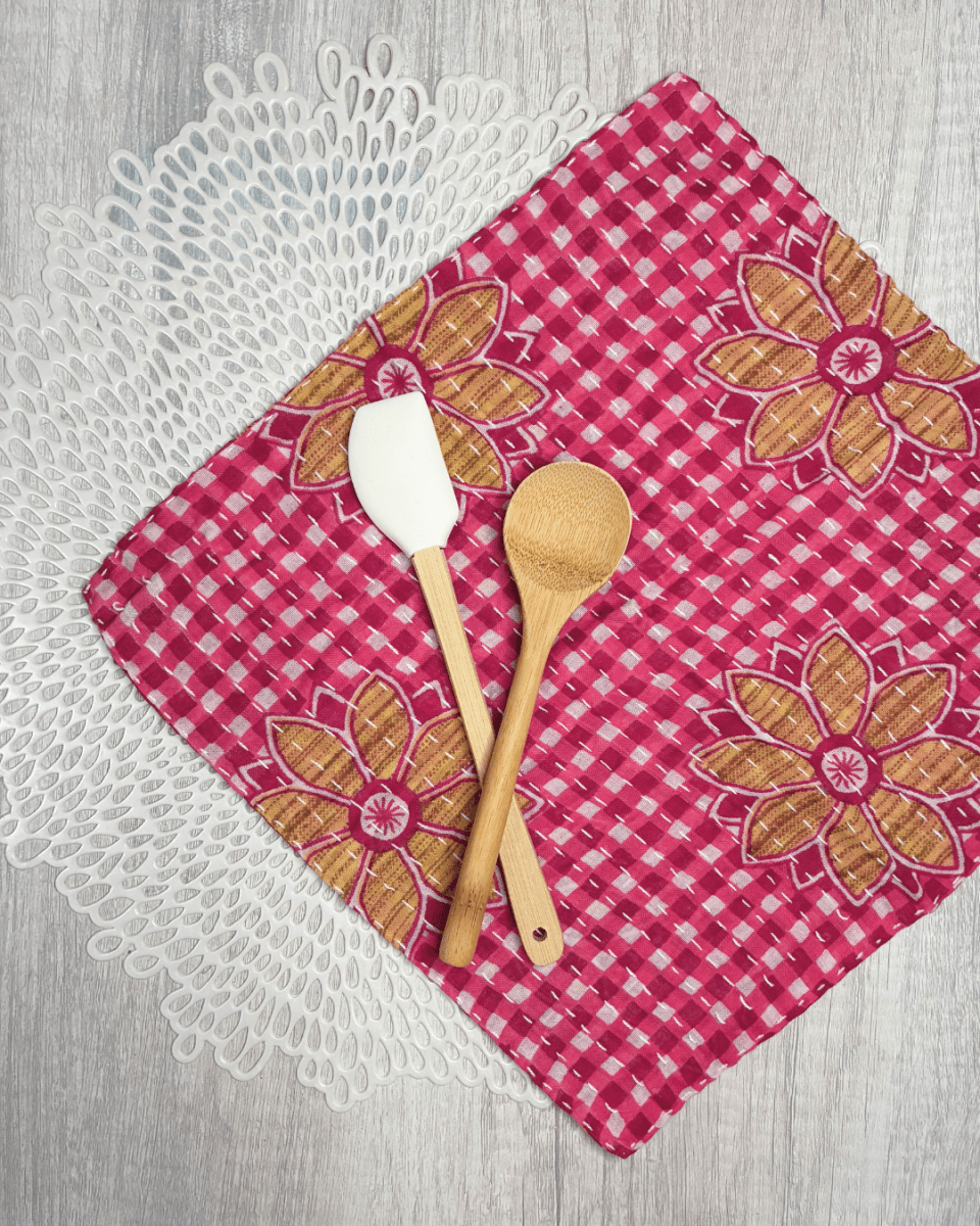 Kantha Dish Cloth | Valentine's Day - Asha Project Kantha - Saree - Handmade