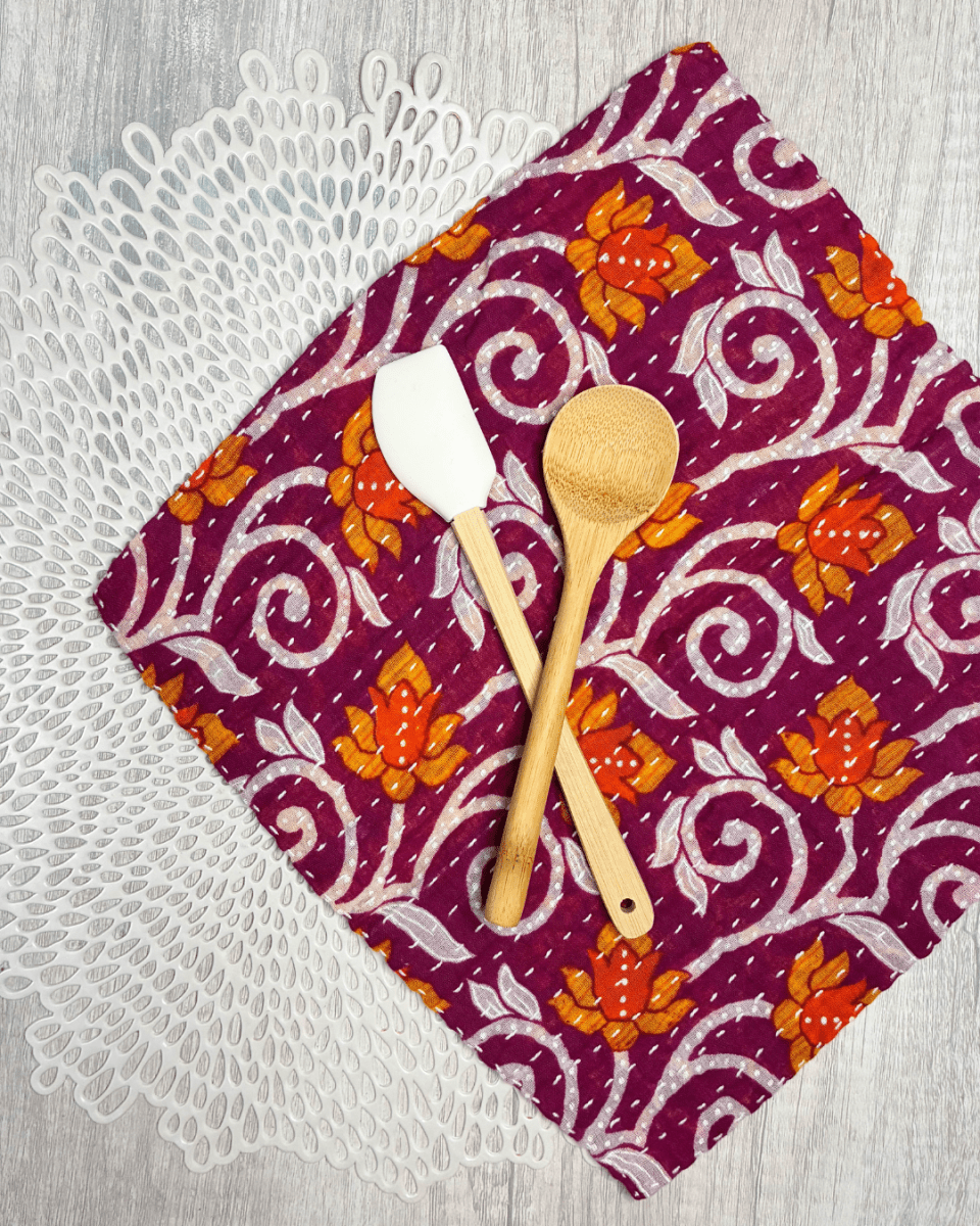 Kantha Dish Cloth | Valentine's Day - Asha Project Kantha - Saree - Handmade