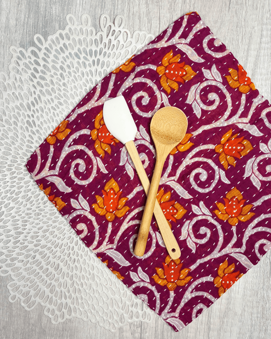 Kantha Dish Cloth | Valentine's Day - Asha Project Kantha - Saree - Handmade