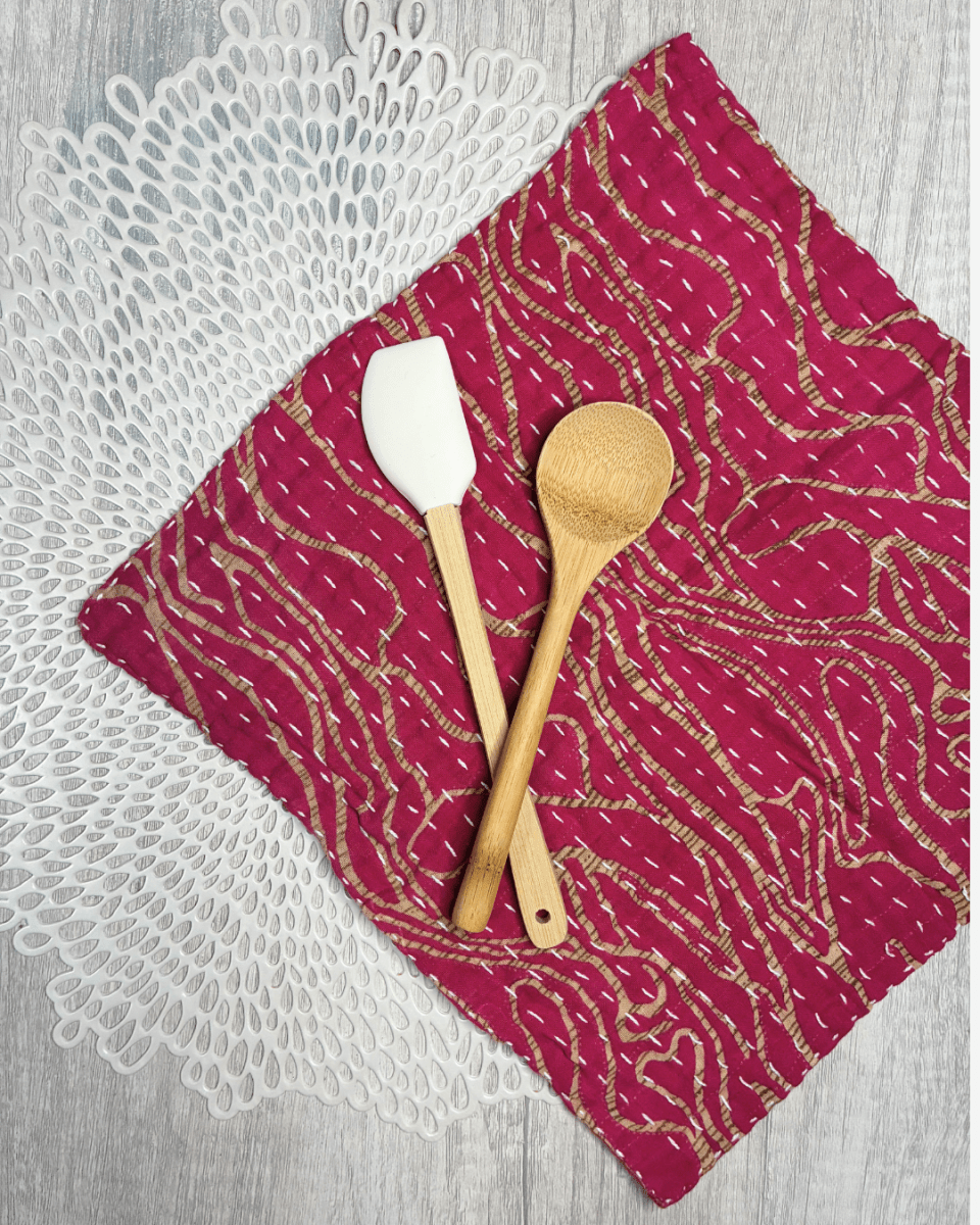 Kantha Dish Cloth | Valentine's Day - Asha Project Kantha - Saree - Handmade