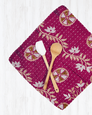 Kantha Dish Cloth | Valentine's Day - Asha Project Kantha - Saree - Handmade