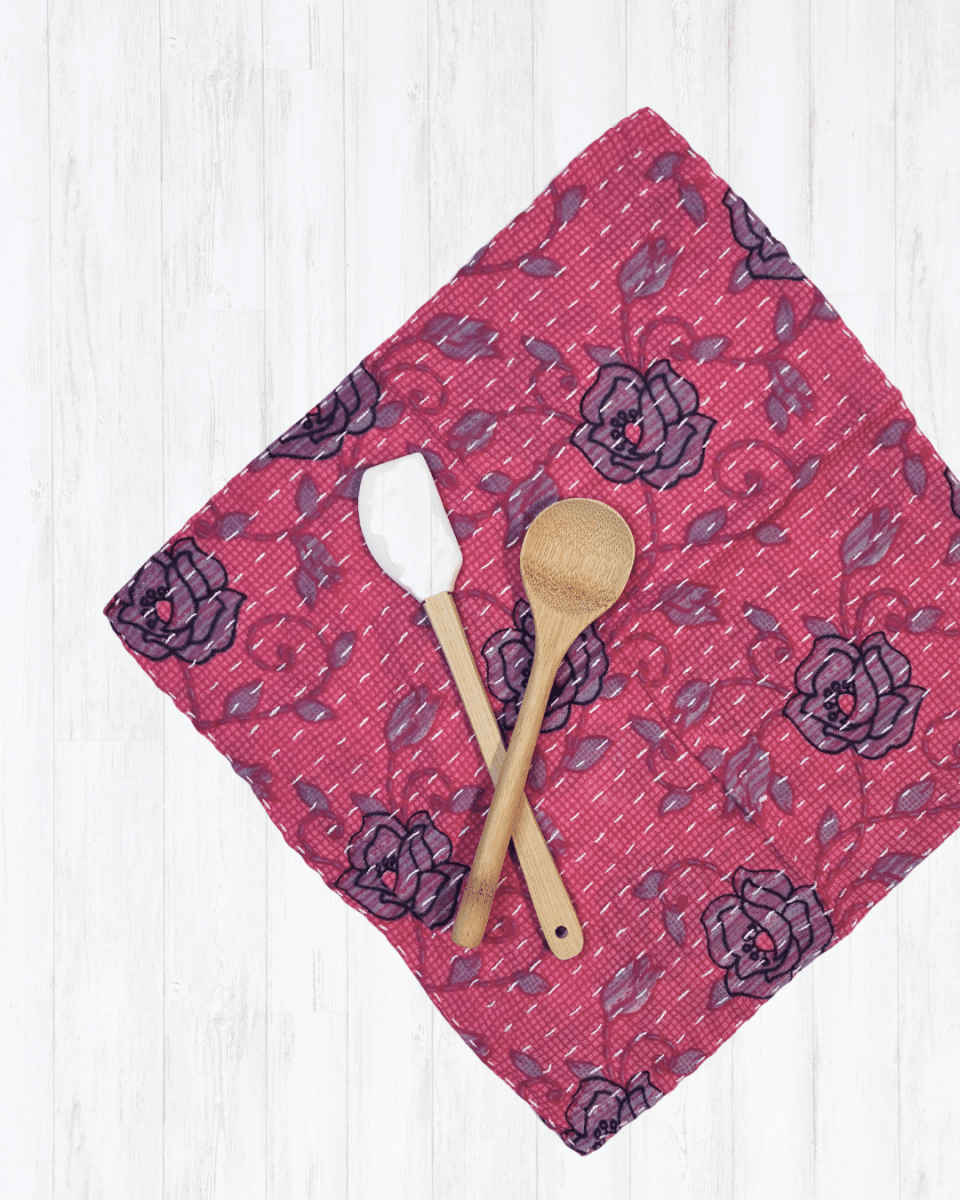 Kantha Dish Cloth | Valentine's Day - Asha Project Kantha - Saree - Handmade