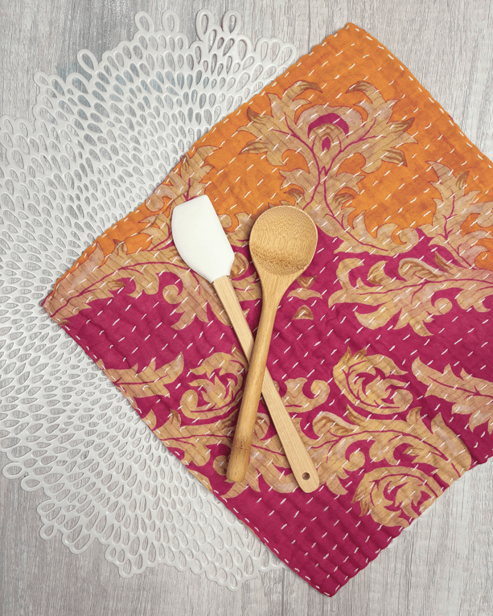 Kantha Dish Cloth | Valentine's Day - Asha Project Kantha - Saree - Handmade