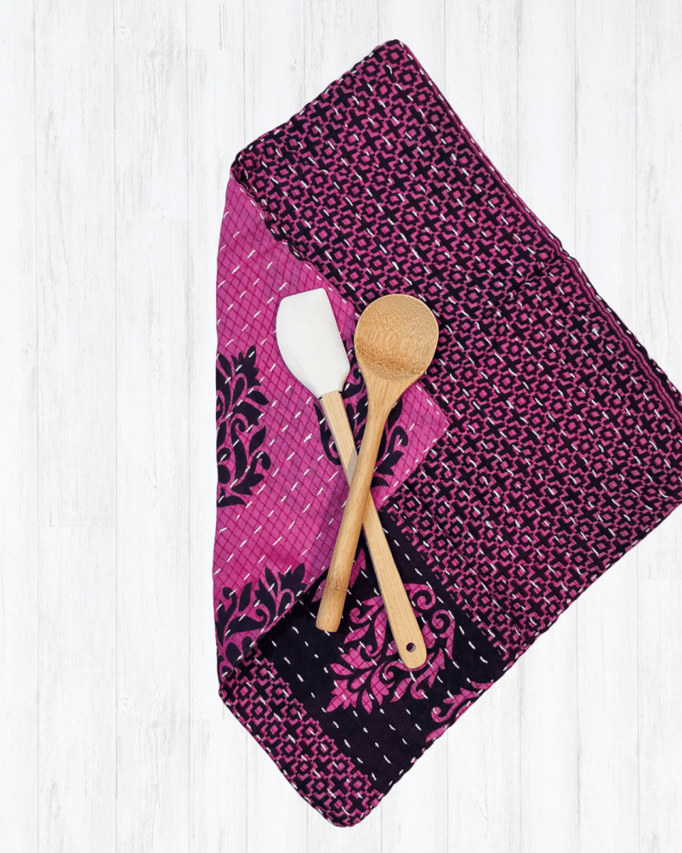 Kantha Dish Cloth | Valentine's Day - Asha Project Kantha - Saree - Handmade