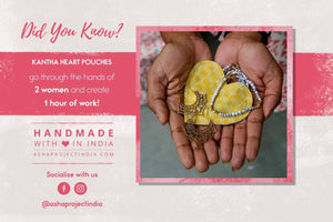 Kantha Heart Gift Pouch - Asha Project Kantha - Saree - Handmade