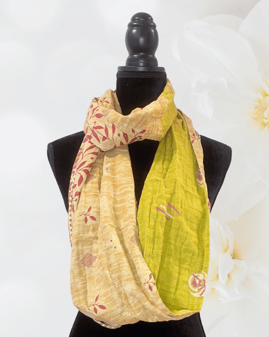 Kantha Infinity Scarf - Asha Project Kantha - Saree - Handmade