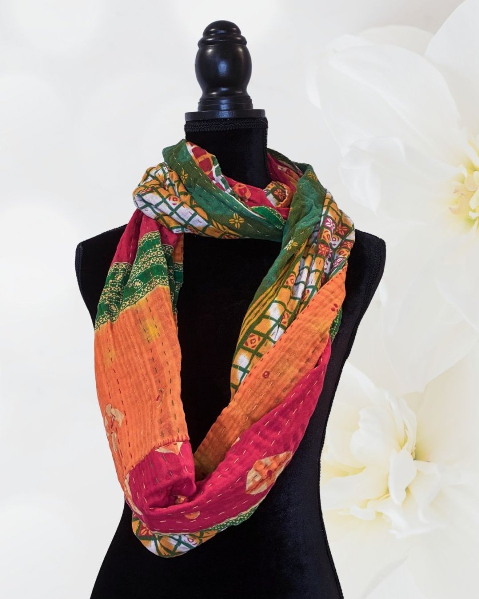Kantha Infinity Scarf - Asha Project Kantha - Saree - Handmade