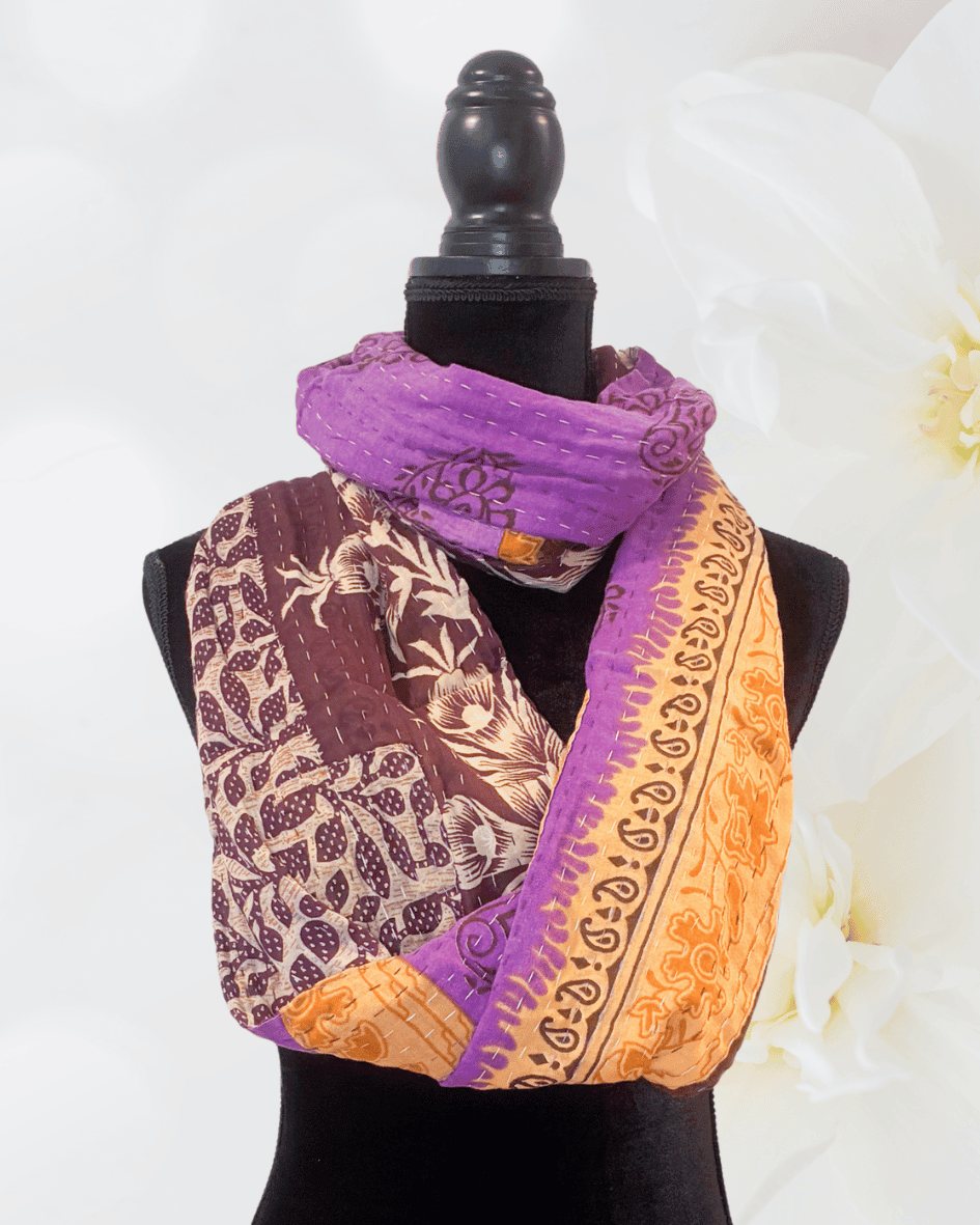 Kantha Infinity Scarf - Asha Project Kantha - Saree - Handmade