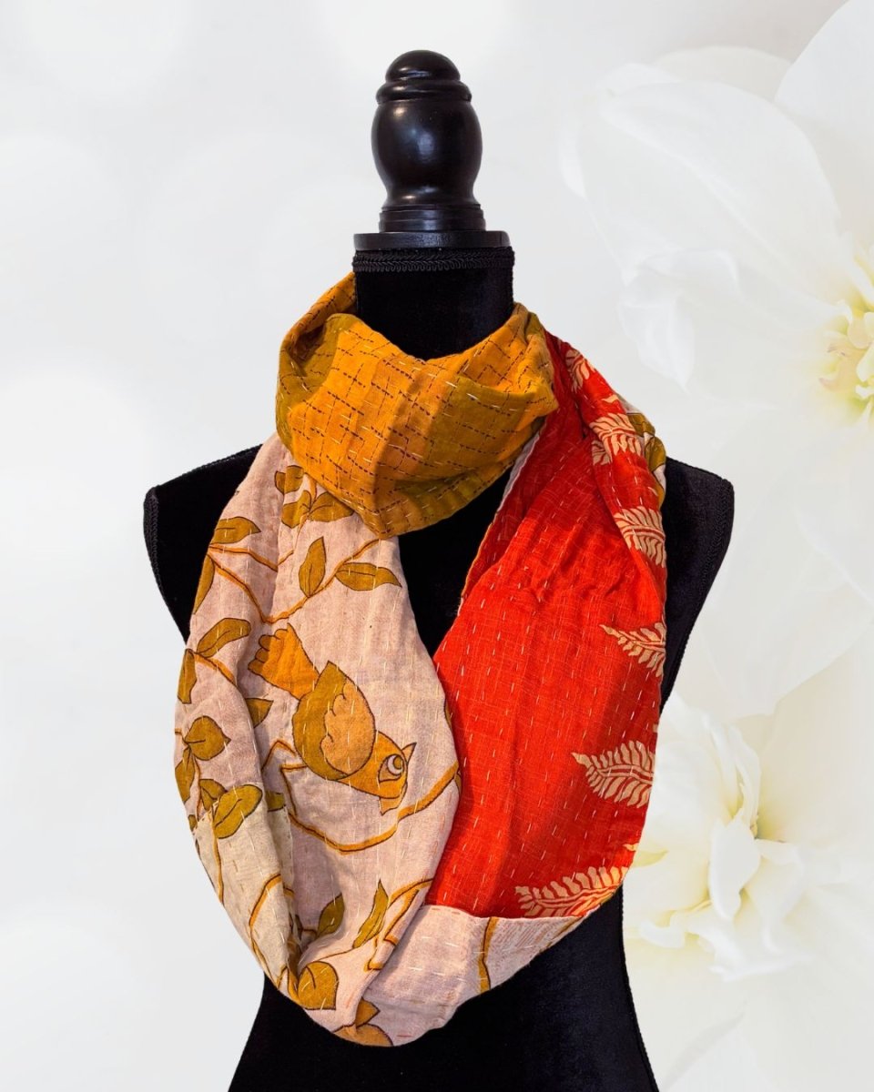 Kantha Infinity Scarf - Asha Project Kantha - Saree - Handmade
