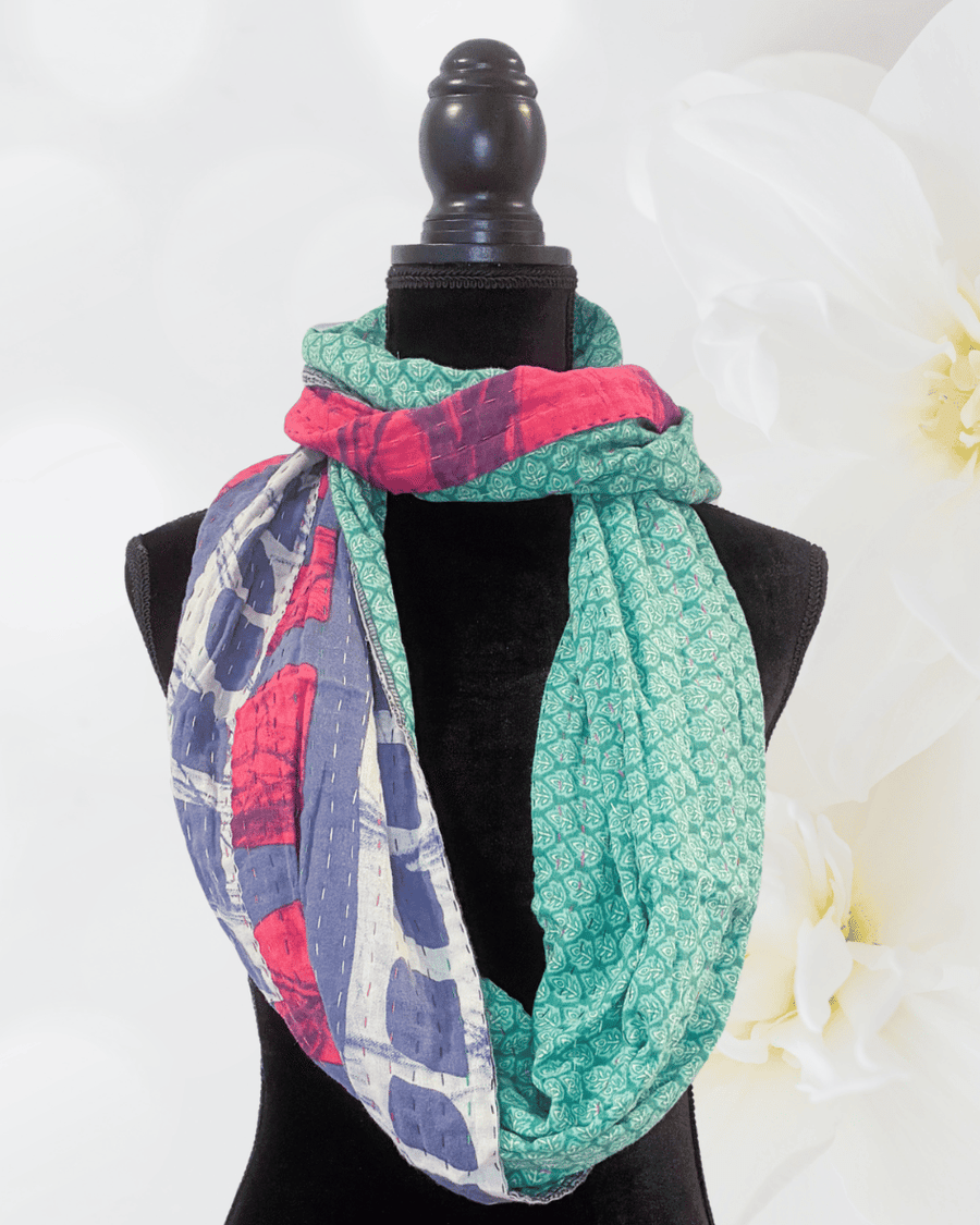 Kantha Infinity Scarf - Asha Project Kantha - Saree - Handmade