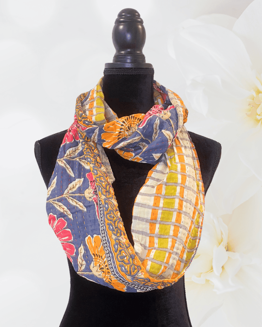 Kantha Infinity Scarf - Asha Project Kantha - Saree - Handmade