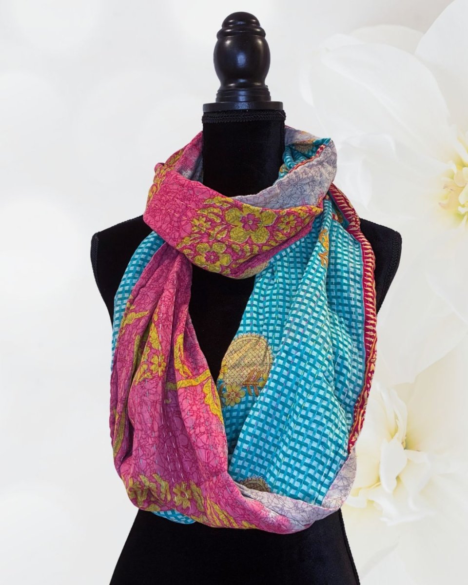 Kantha Infinity Scarf - Asha Project Kantha - Saree - Handmade