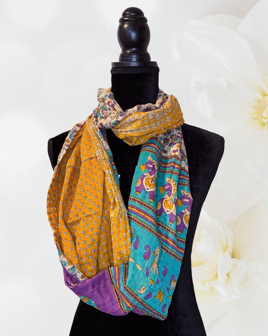 Kantha Infinity Scarf - Asha Project Kantha - Saree - Handmade