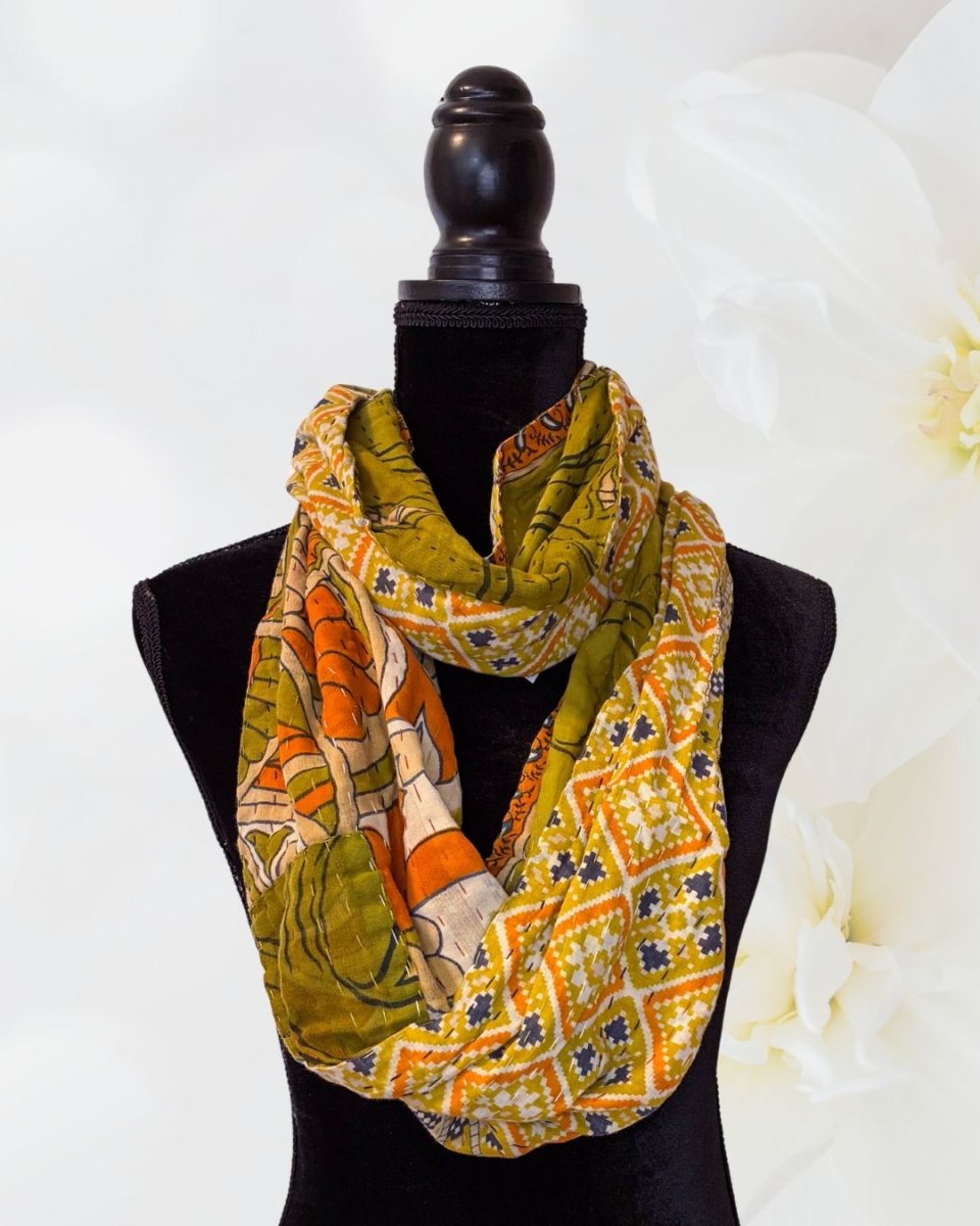 Kantha Infinity Scarf - Asha Project Kantha - Saree - Handmade