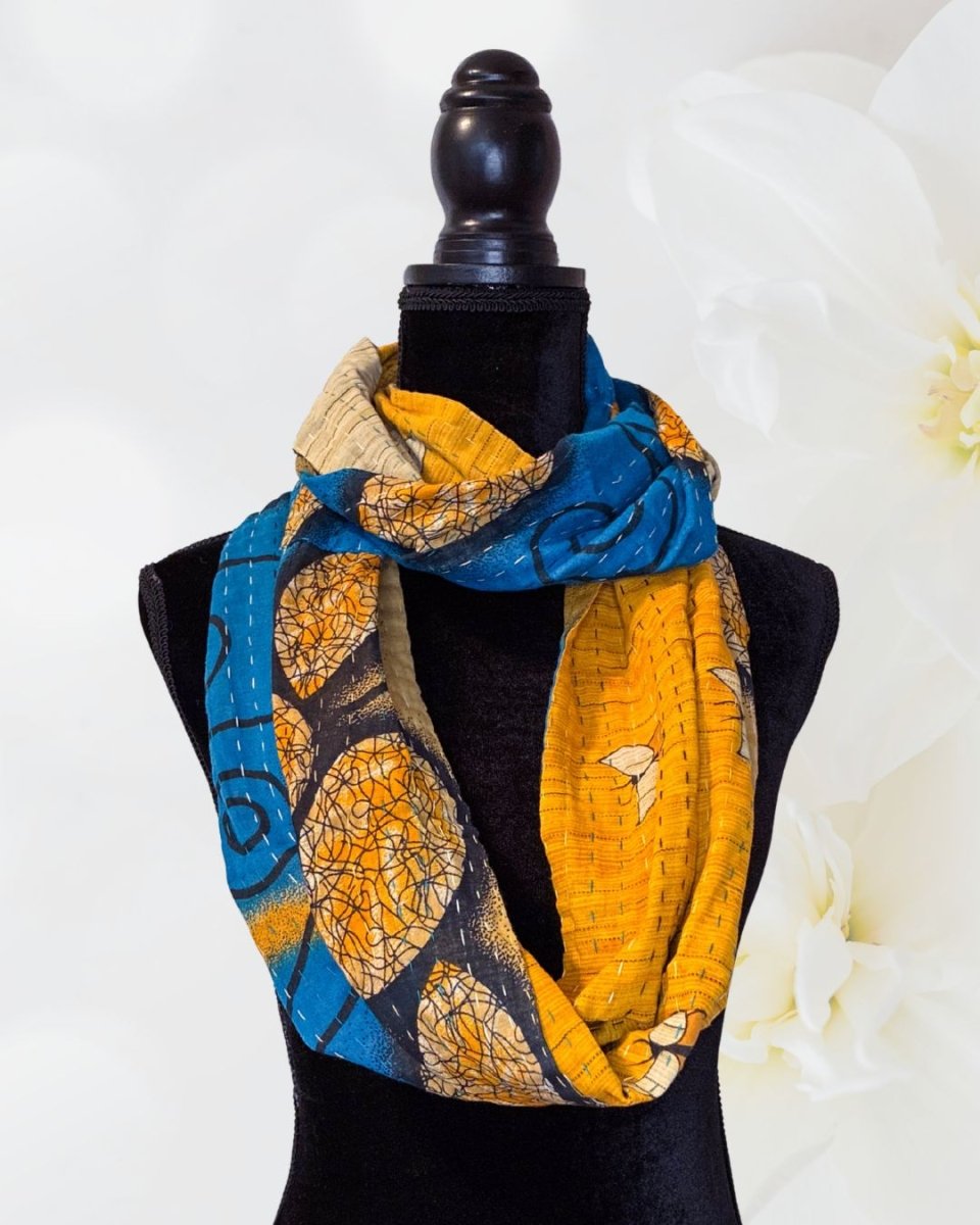 Kantha Infinity Scarf - Asha Project Kantha - Saree - Handmade