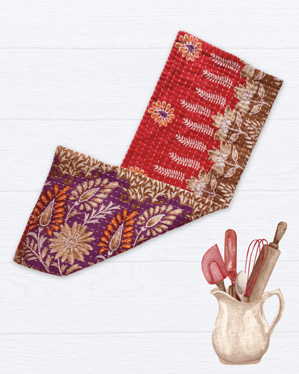 Kantha Kitchen Towel - Asha Project Kantha-Saree-Handmade