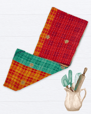 Kantha Kitchen Towel - Asha Project Kantha - Saree - Handmade