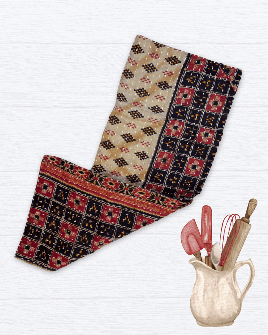 Kantha Kitchen Towel - Asha Project Kantha - Saree - Handmade