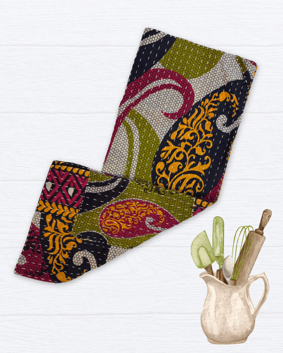 Kantha Kitchen Towel - Asha Project Kantha - Saree - Handmade