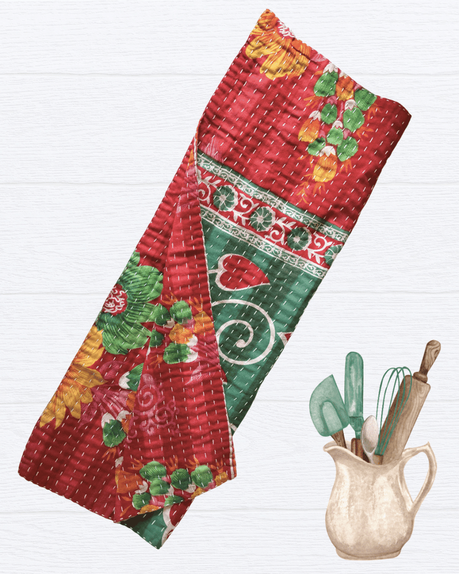 Kantha Kitchen Towel - Asha Project Kantha-Saree-Handmade