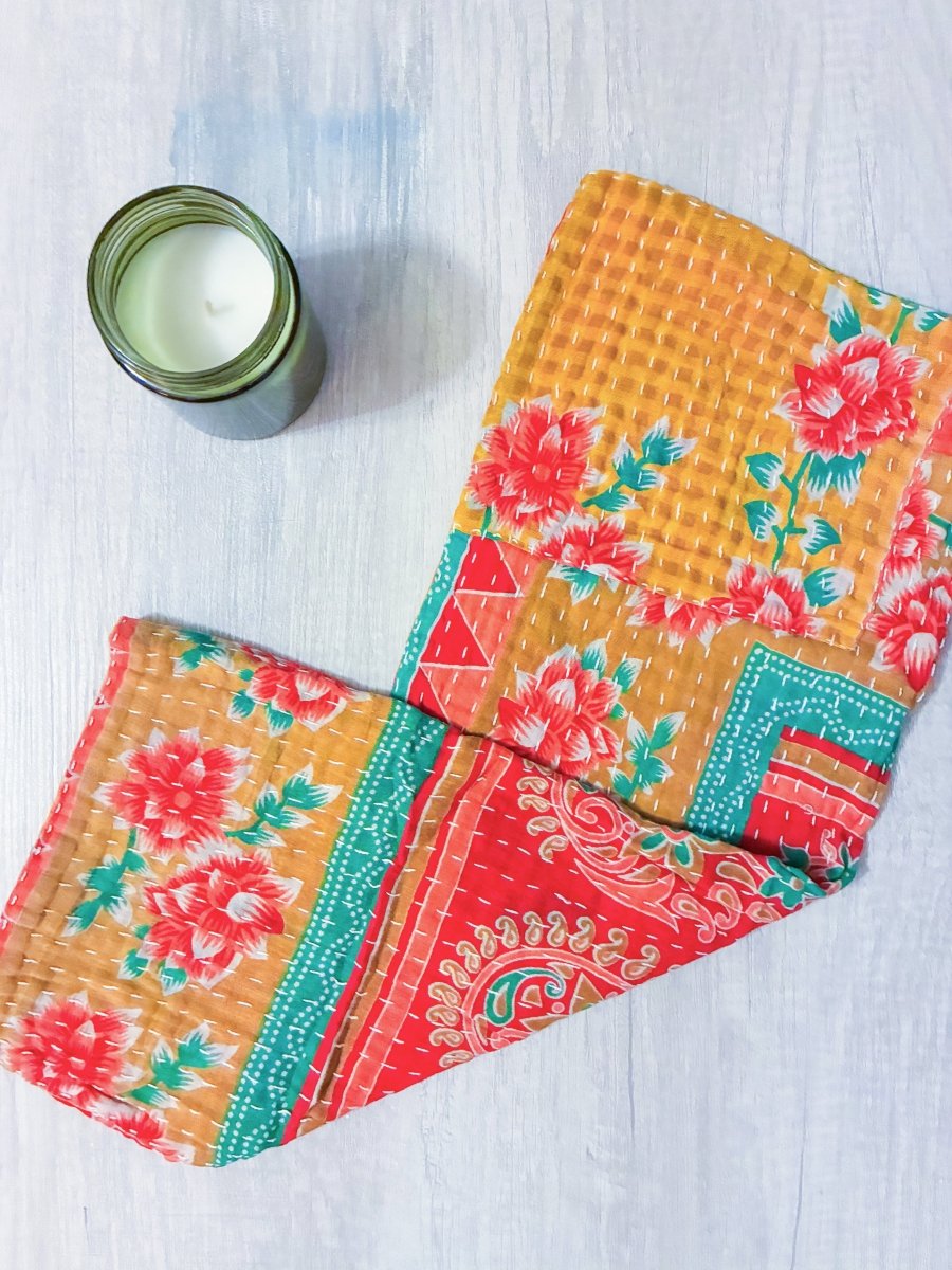 Kantha Kitchen Towel - Asha Project Kantha - Saree - Handmade