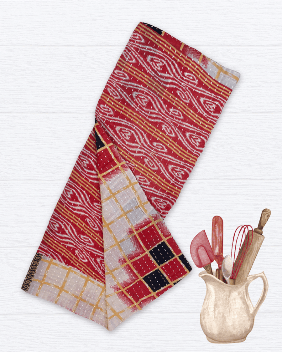 Kantha Kitchen Towel - Asha Project Kantha - Saree - Handmade