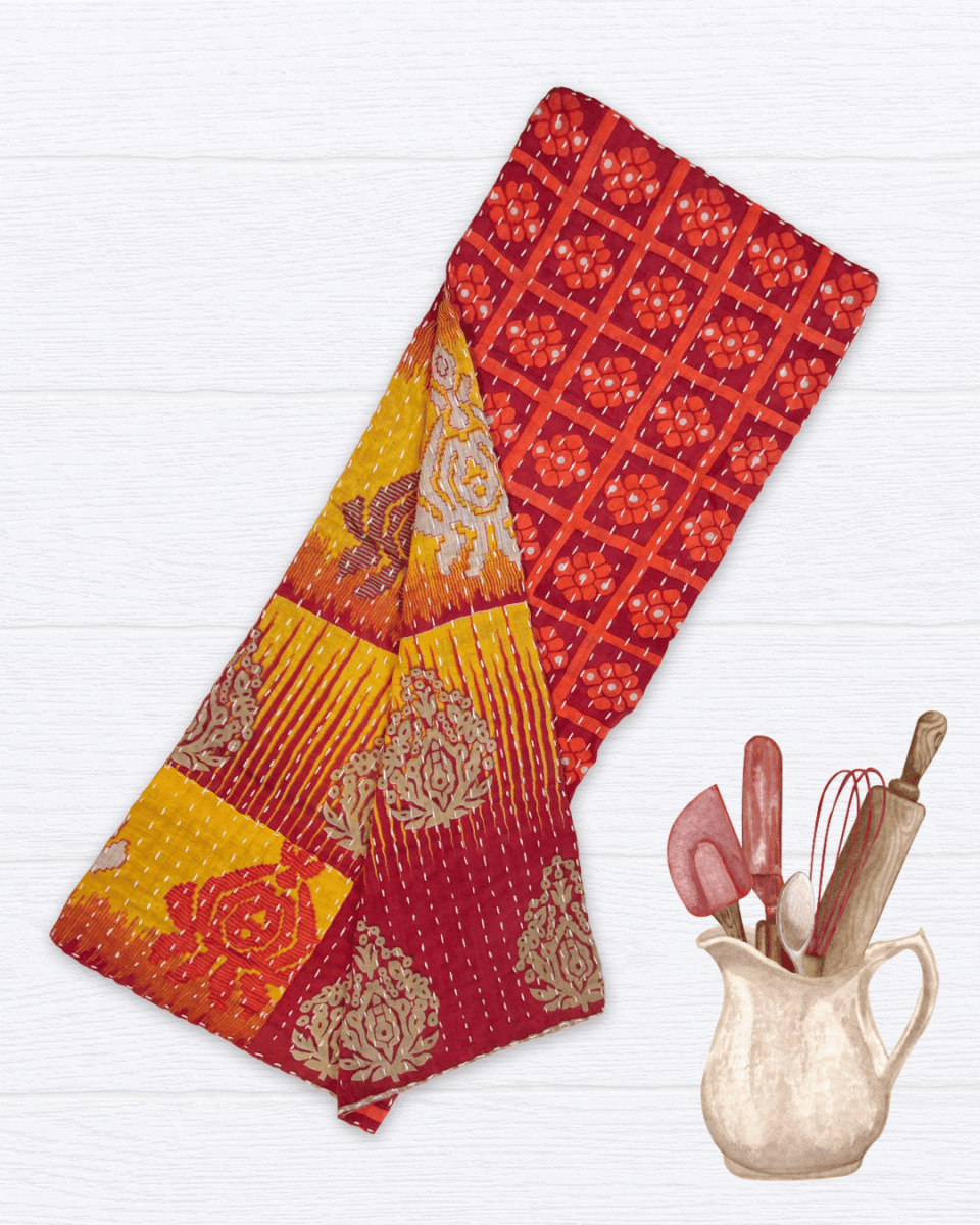 Kantha Kitchen Towel - Asha Project Kantha - Saree - Handmade
