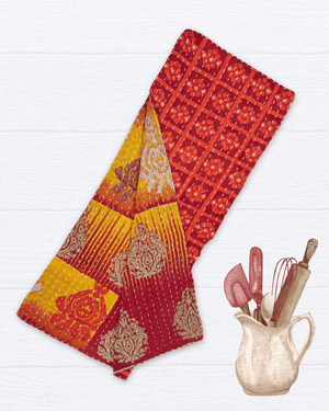 Kantha Kitchen Towel - Asha Project Kantha - Saree - Handmade