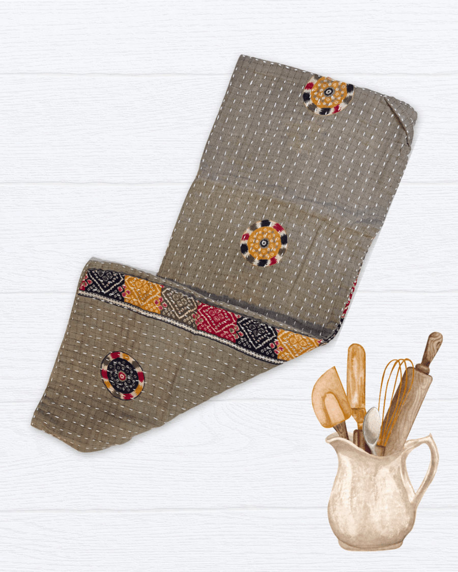 Kantha Kitchen Towel - Asha Project Kantha - Saree - Handmade