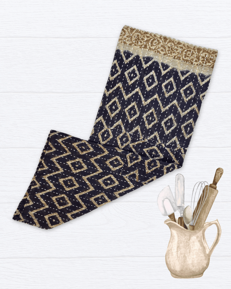 Kantha Kitchen Towel - Asha Project Kantha - Saree - Handmade