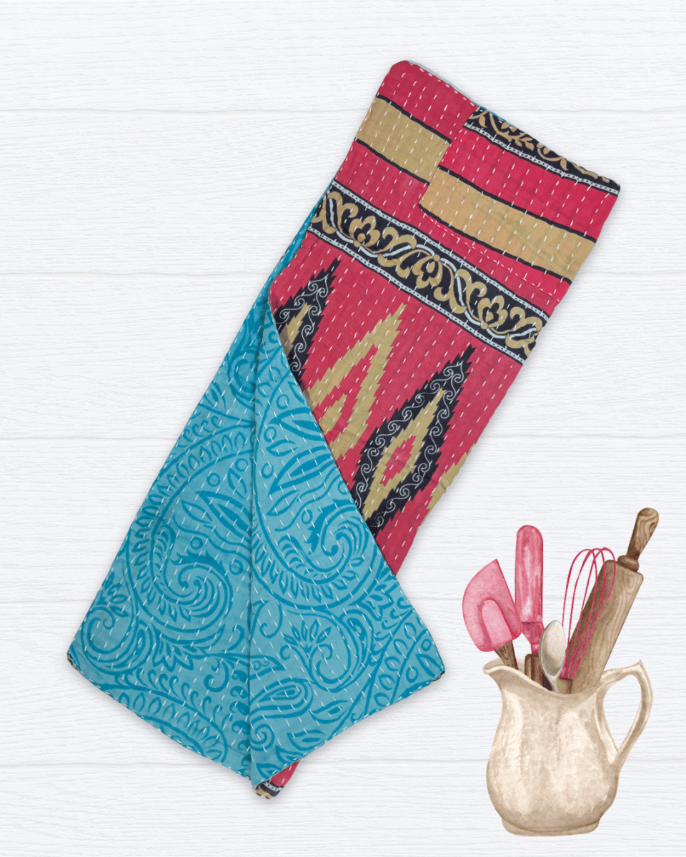 Kantha Kitchen Towel - Asha Project Kantha - Saree - Handmade