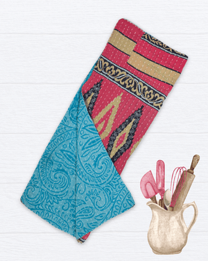 Kantha Kitchen Towel - Asha Project Kantha - Saree - Handmade