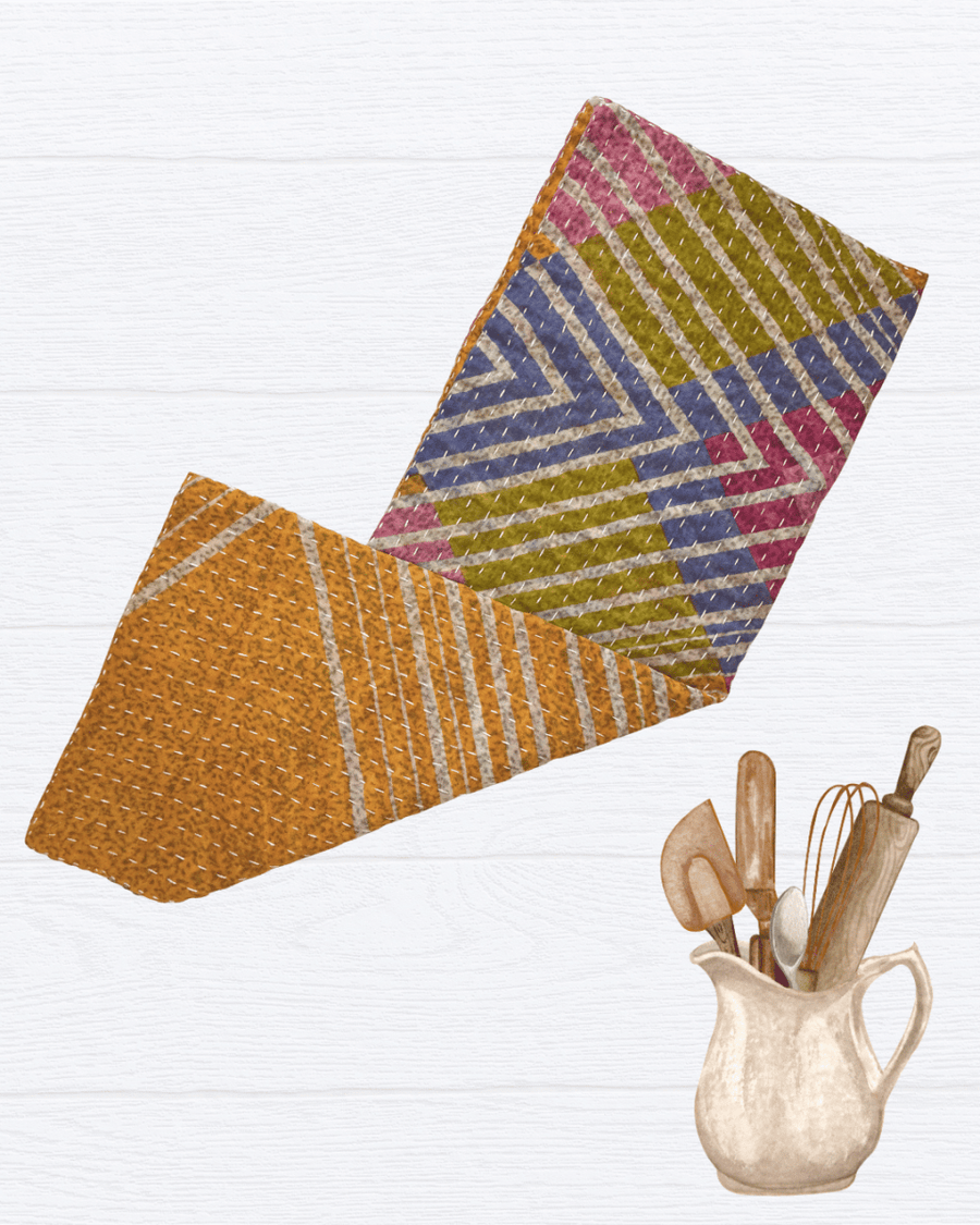 Kantha Kitchen Towel - Asha Project Kantha-Saree-Handmade