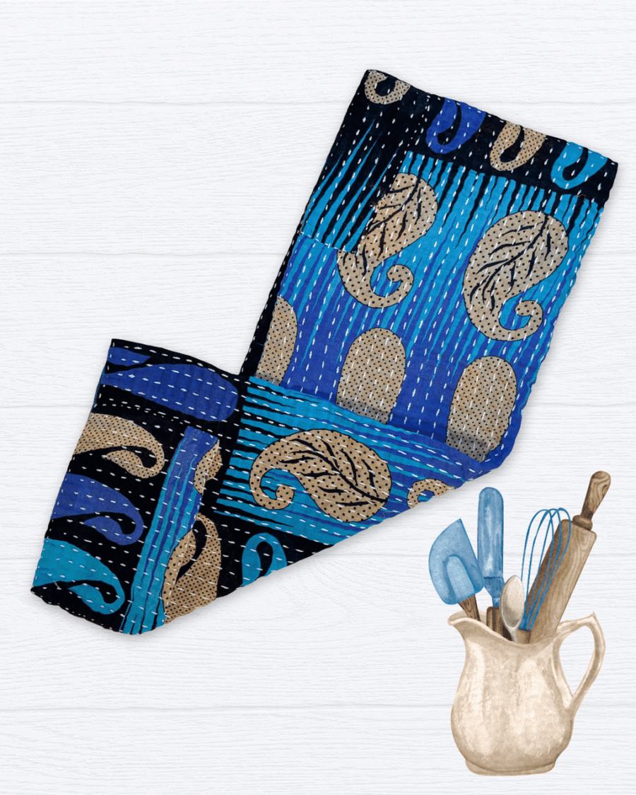 Kantha Kitchen Towel - Asha Project Kantha - Saree - Handmade