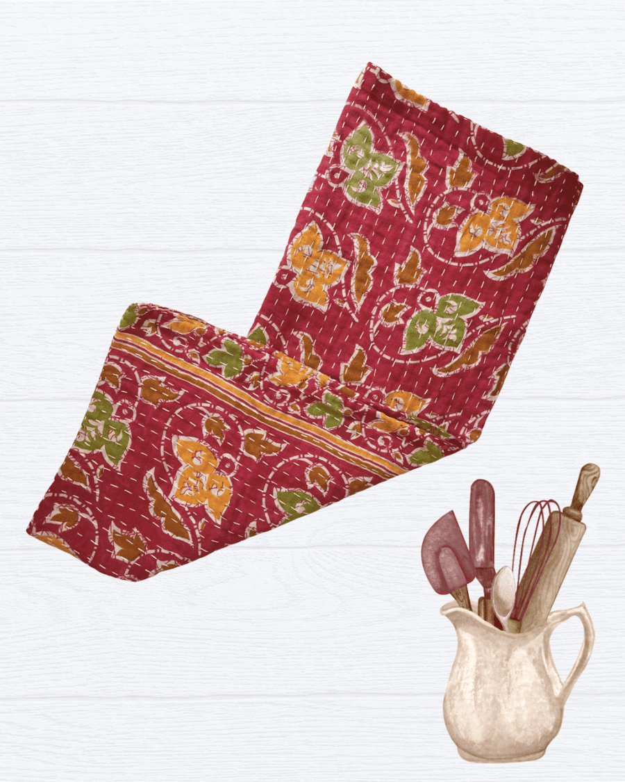 Kantha Kitchen Towel - Asha Project Kantha-Saree-Handmade