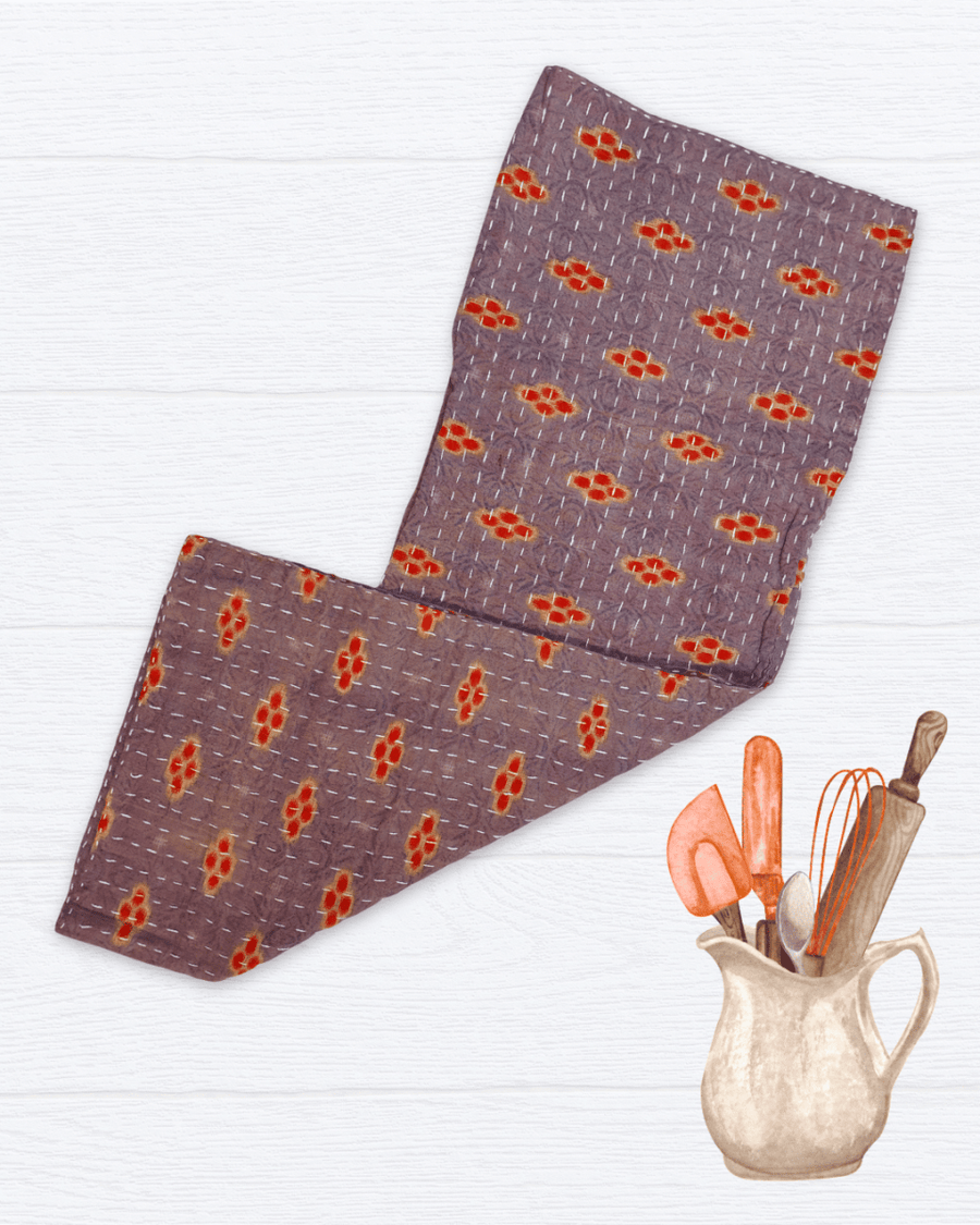 Kantha Kitchen Towel - Asha Project Kantha - Saree - Handmade