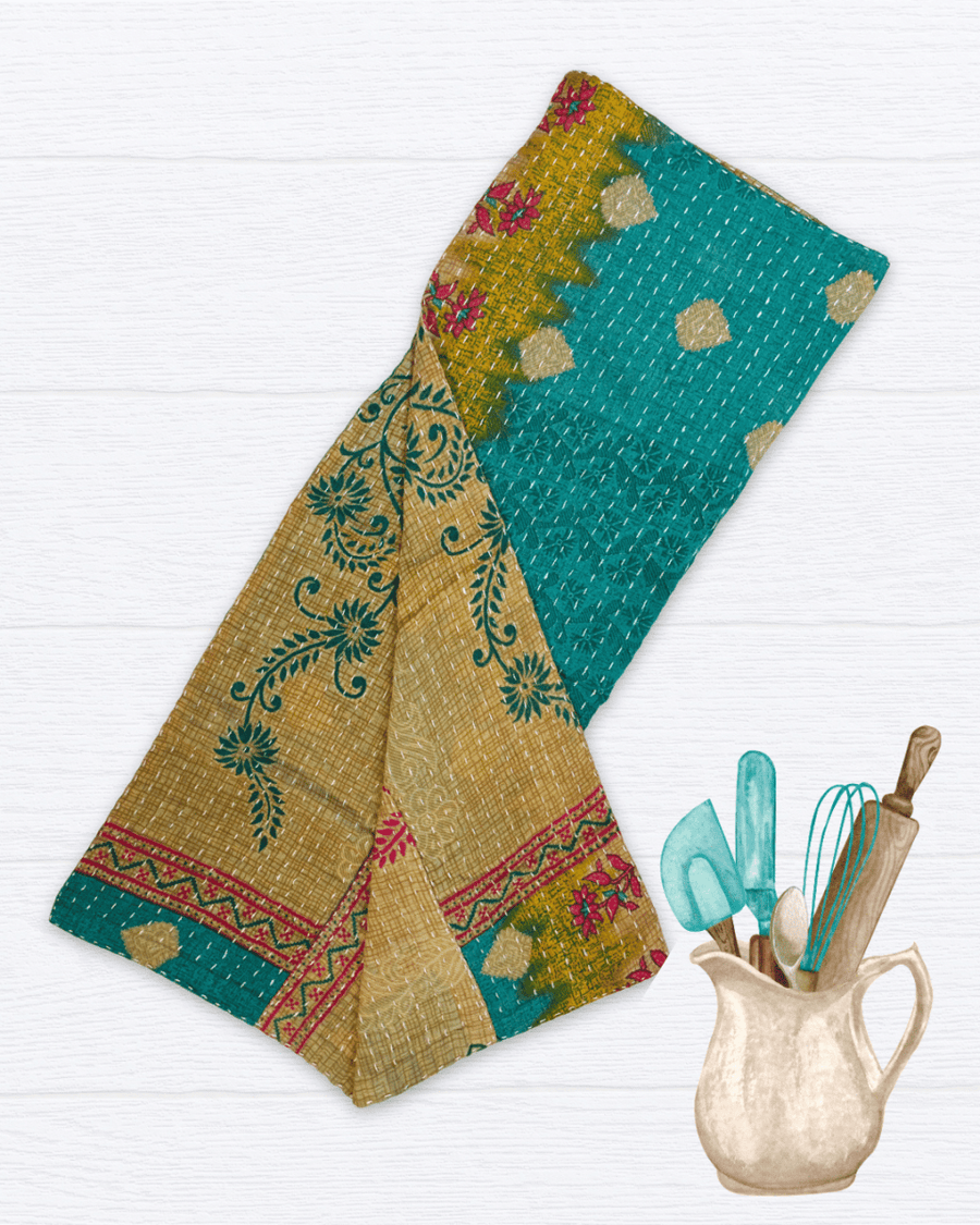 Kantha Kitchen Towel - Asha Project Kantha - Saree - Handmade