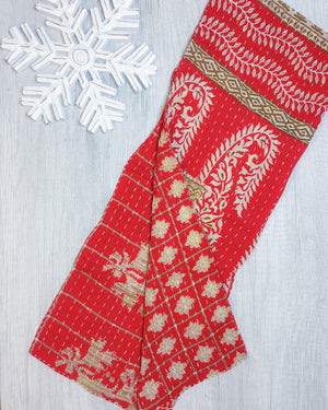 Kantha Kitchen Towel | Christmas - Asha Project Kantha - Saree - Handmade