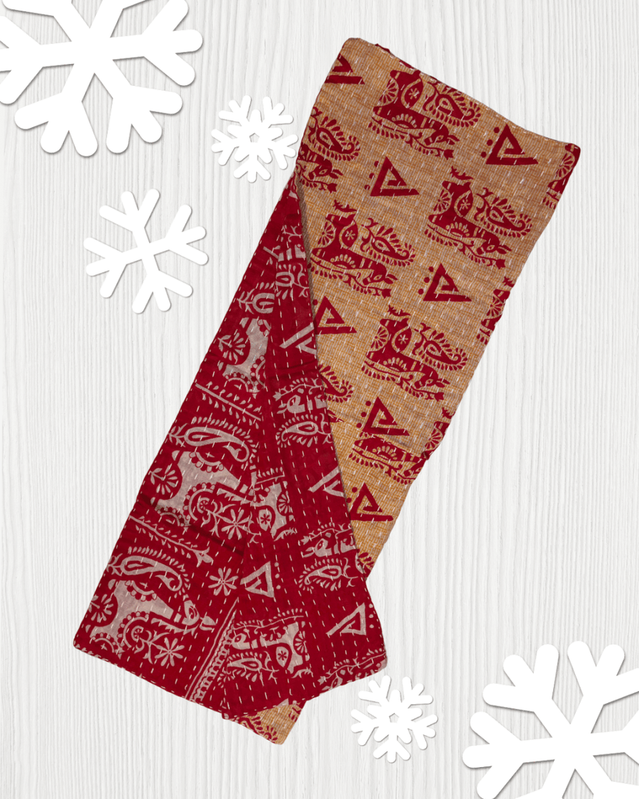 Kantha Kitchen Towel | Christmas - Asha Project Kantha - Saree - Handmade