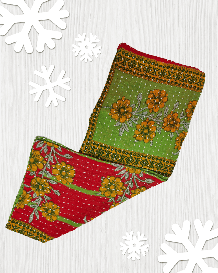 Kantha Kitchen Towel | Christmas - Asha Project Kantha - Saree - Handmade