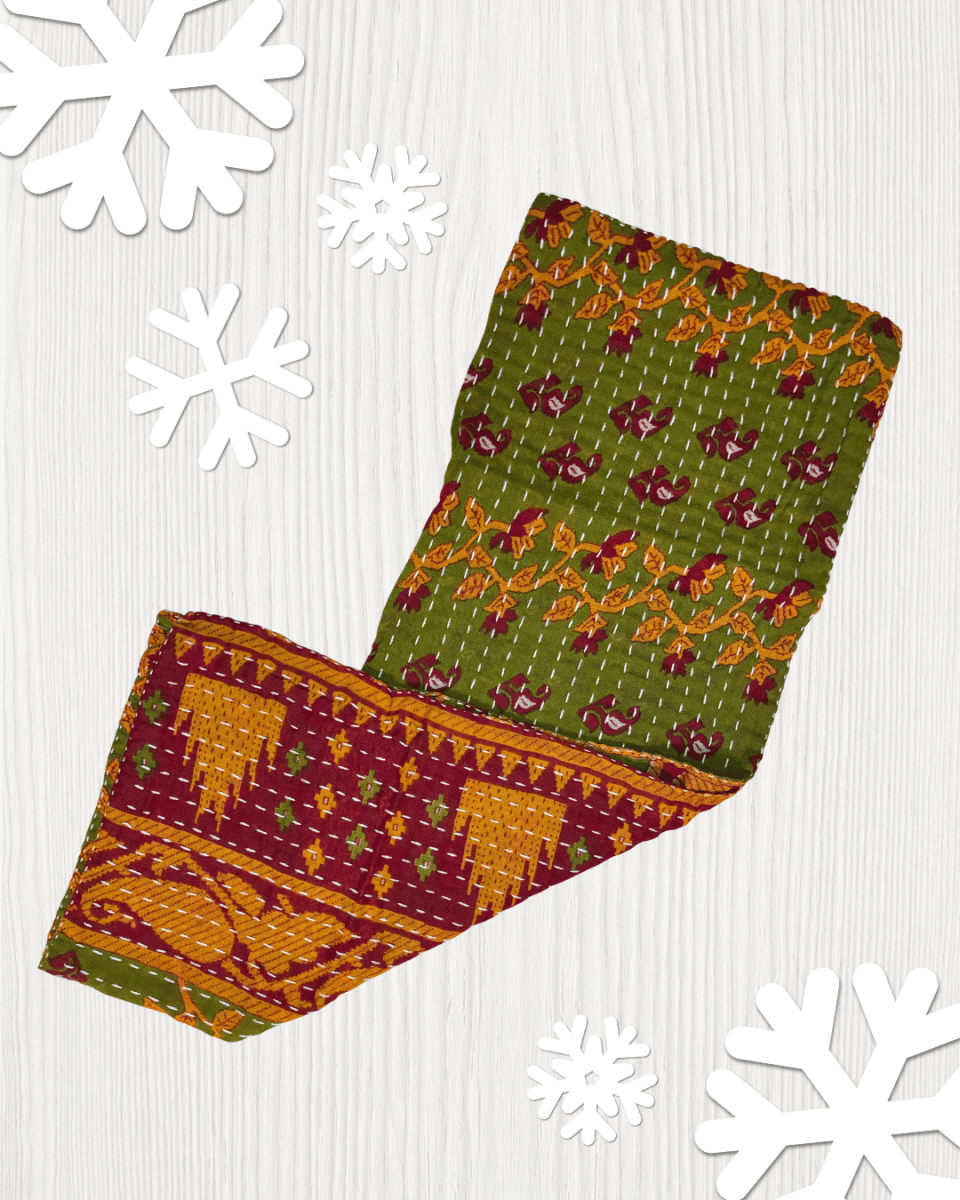 Kantha Kitchen Towel | Christmas - Asha Project Kantha - Saree - Handmade