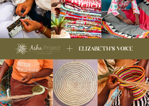 Kantha Kitchen Towel + Cream Grass Trivet Gift Set - Asha Project Kantha - Saree - Handmade